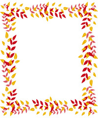 frame, postcard, autumn colored leaves for your decor
greeting invitation on a white background