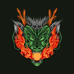 green dragon head illustration design