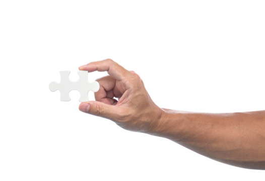 Hand with jigsaw puzzle isolated