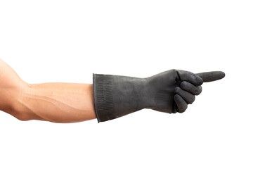 Hand wearing black rubber glove