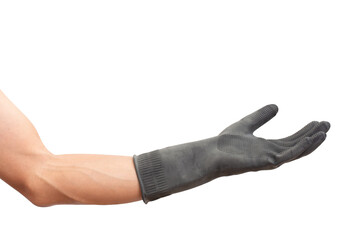 Hand wearing black rubber glove