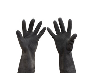 Hand wearing black rubber glove