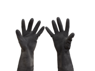 Hand wearing black rubber glove
