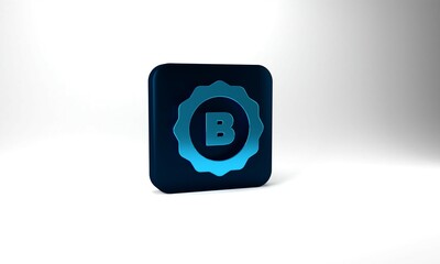 Blue Bottle cap with inscription beer icon isolated on grey background. Blue square button. 3d illustration 3D render