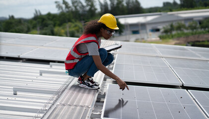Construction workers clean solar panels for energy.Renewable Energy Battery Clean Mountain Climber...