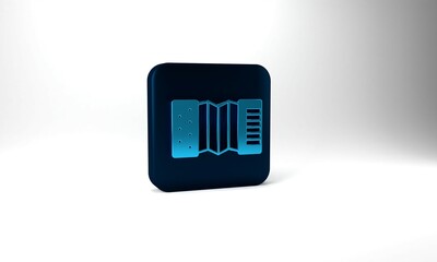 Blue Musical instrument accordion icon isolated on grey background. Classical bayan, harmonic. Blue square button. 3d illustration 3D render