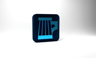 Blue Wooden beer mug icon isolated on grey background. Blue square button. 3d illustration 3D render