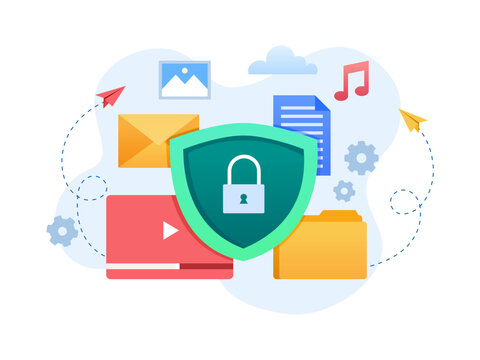 Personal File Data Protection Illustration.
Secure private file concept.
Cybersecurity services.
Can use for web, landing page, infographic.