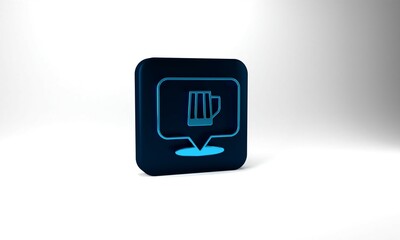 Blue Wooden beer mug icon isolated on grey background. Blue square button. 3d illustration 3D render