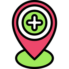 Obraz premium Pin with cross sign icon, location map and navigation vector