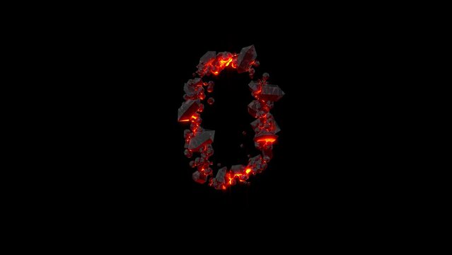 crystal font - number 0 of shining dark magmatic stones, isolated - loop video