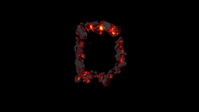 crystal alphabet - letter D of shining dark magma stones, isolated - loop video