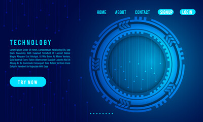 Blue technology concept background with circle and geometric elements for website	
