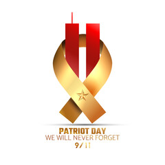 9/11 memorial day September 11.Patriot day NYC World Trade Center. We will never forget, the terrorist attacks of september 11. World Trade Center with gold ribbon