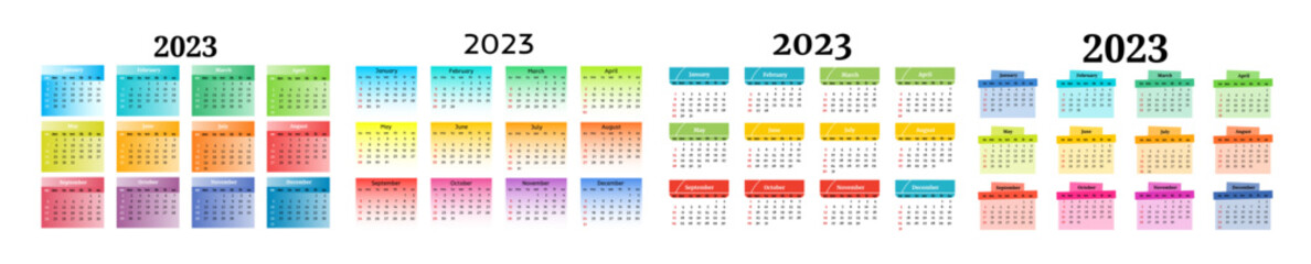 Calendar for 2023 isolated on a white background