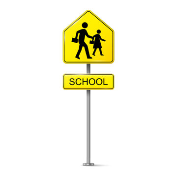 School signs zone on white background. Pedestrian. Road and Traffic signs.