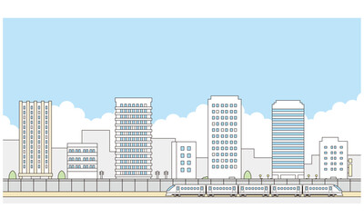 街並みと特急電車のイラスト素材