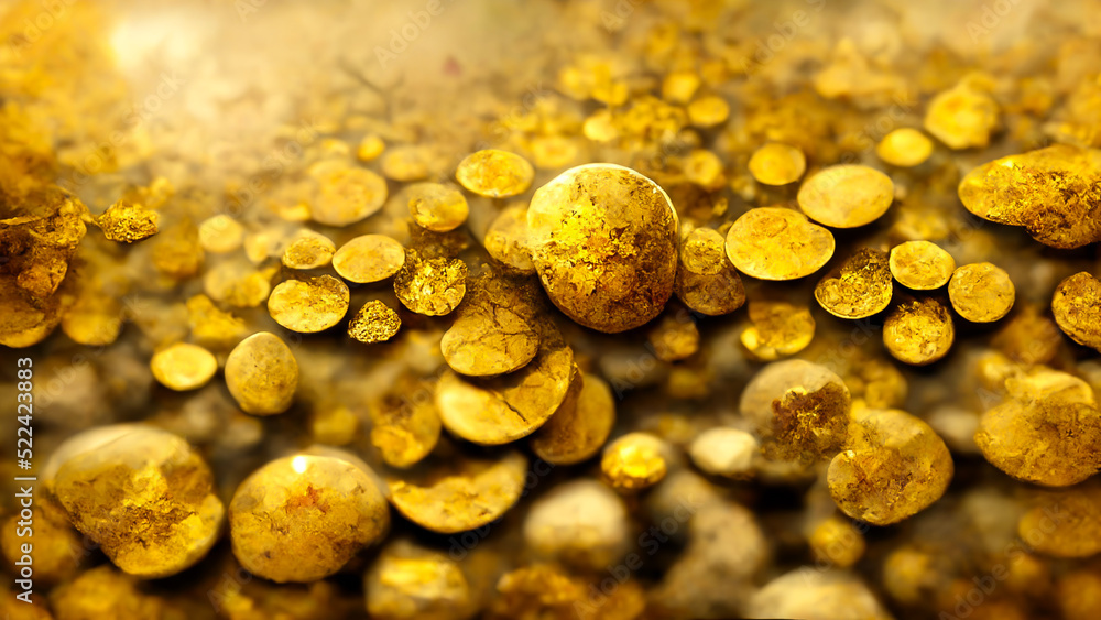 Poster 3d render gold coins abstract background with soft glowing backdrop texture for christmas and valent