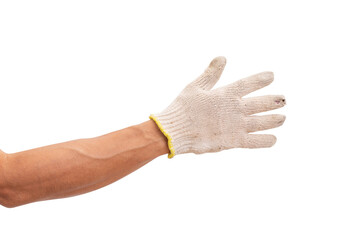 Hand wearing cotton glove isolated