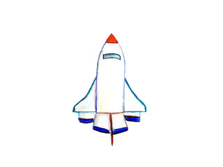 watercolor painting rocket hand drawn png.