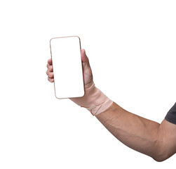 Injured hand cover with elastic bandage hold smartphone