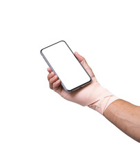 Injured hand cover with elastic bandage hold smartphone