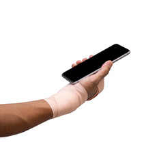Injured hand cover with elastic bandage hold smartphone