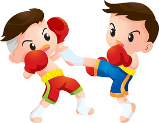 Cute Thai boxing kids fighting actions