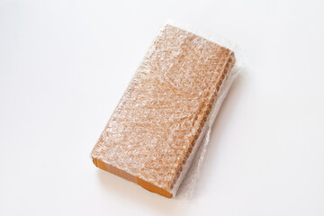 Bubbles covering the box by bubble wrap for protection product cracked isolated white background