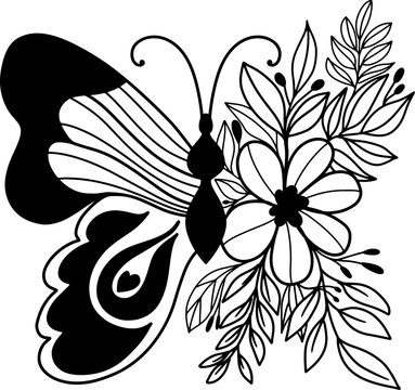 butterfly flower hand drawn illustration boho pattern tattoo