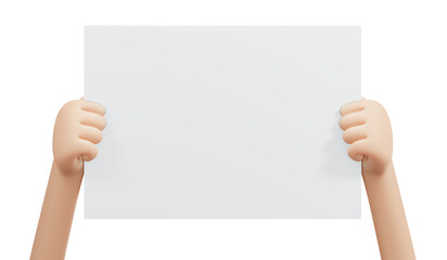 3D Rendering of Hand holding blank paper isolated on background