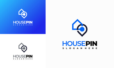 House Pin Location logo designs concept vector, Real Estate logo template, House Hotel Application logo