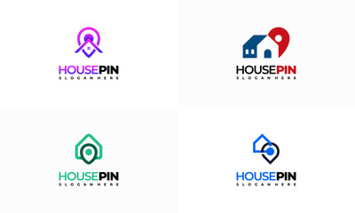 Set of House Pin Location logo designs concept vector, Real Estate logo template, House Hotel Application logo