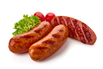 Pork bratwurst sausages, isolated on white background.