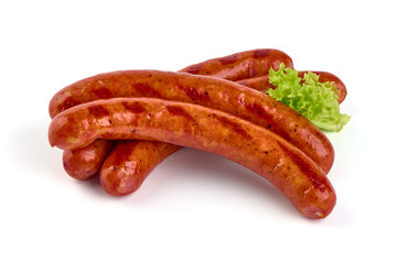 Grilled sausages bbq, isolated on white background.