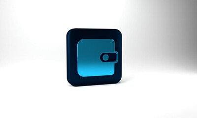 Blue Wallet icon isolated on grey background. Purse icon. Cash savings symbol. Blue square button. 3d illustration 3D render
