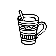 Doodle mug with tea spoon. Hand-drawn vector illustration