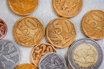 Rand and cents, South African currency. Every cent count as costs of living rises
