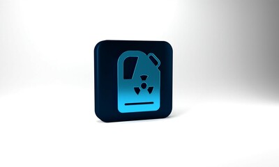 Blue Radioactive waste in barrel icon isolated on grey background. Toxic refuse keg. Radioactive garbage emissions, environmental pollution. Blue square button. 3d illustration 3D render