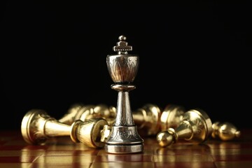 Fototapeta na wymiar Chessboard with game pieces on black background