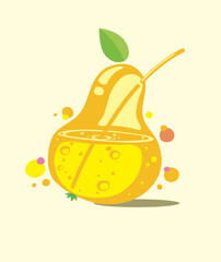 juicy pear with green leaf and straw