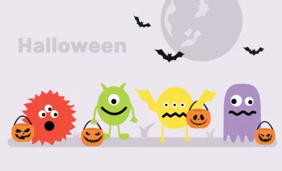 Fotobehang Happy Halloween. Monster colorful silhouette head face icon set line. Cute cartoon scary funny baby character.  © Anastasiia