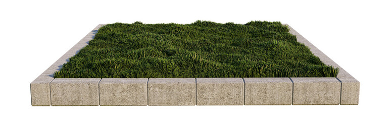 a 3d rendering image of brick edging  around grasses field - obrazy, fototapety, plakaty
