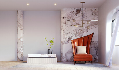 3d rendering,3d illustration, Interior Scene and  Mockup,furniture designer render 3D model Armchair  living room.