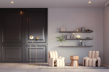 3d rendering,3d illustration, Interior Scene and  Mockup,furniture designer render 3D model Armchair  living room.