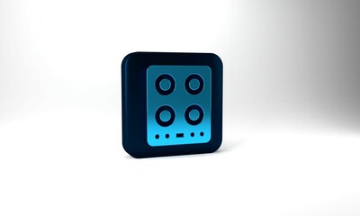 Blue Gas stove icon isolated on grey background. Cooktop sign. Hob with four circle burners. Blue square button. 3d illustration 3D render