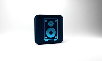 Blue Stereo speaker icon isolated on grey background. Sound system speakers. Music icon. Musical column speaker bass equipment. Blue square button. 3d illustration 3D render