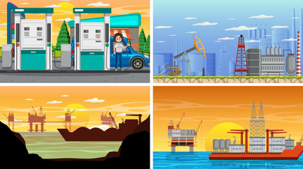 Fototapeta premium Four different petroleum industry scenes