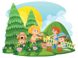 Obraz na płótnie Canvas Happy children enjoying outdoor at the yard