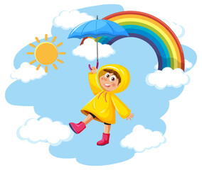 A girl wearing raincoat in the sky